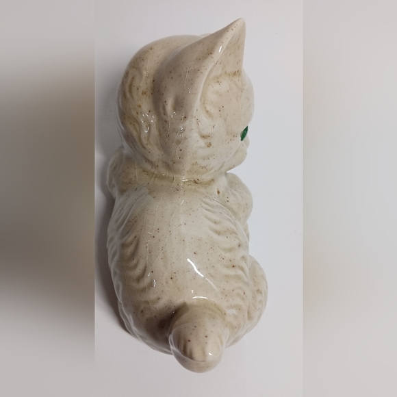 Vintage Speckled Pottery Cat Figurine signed ESC MW - Picture 3 of 6